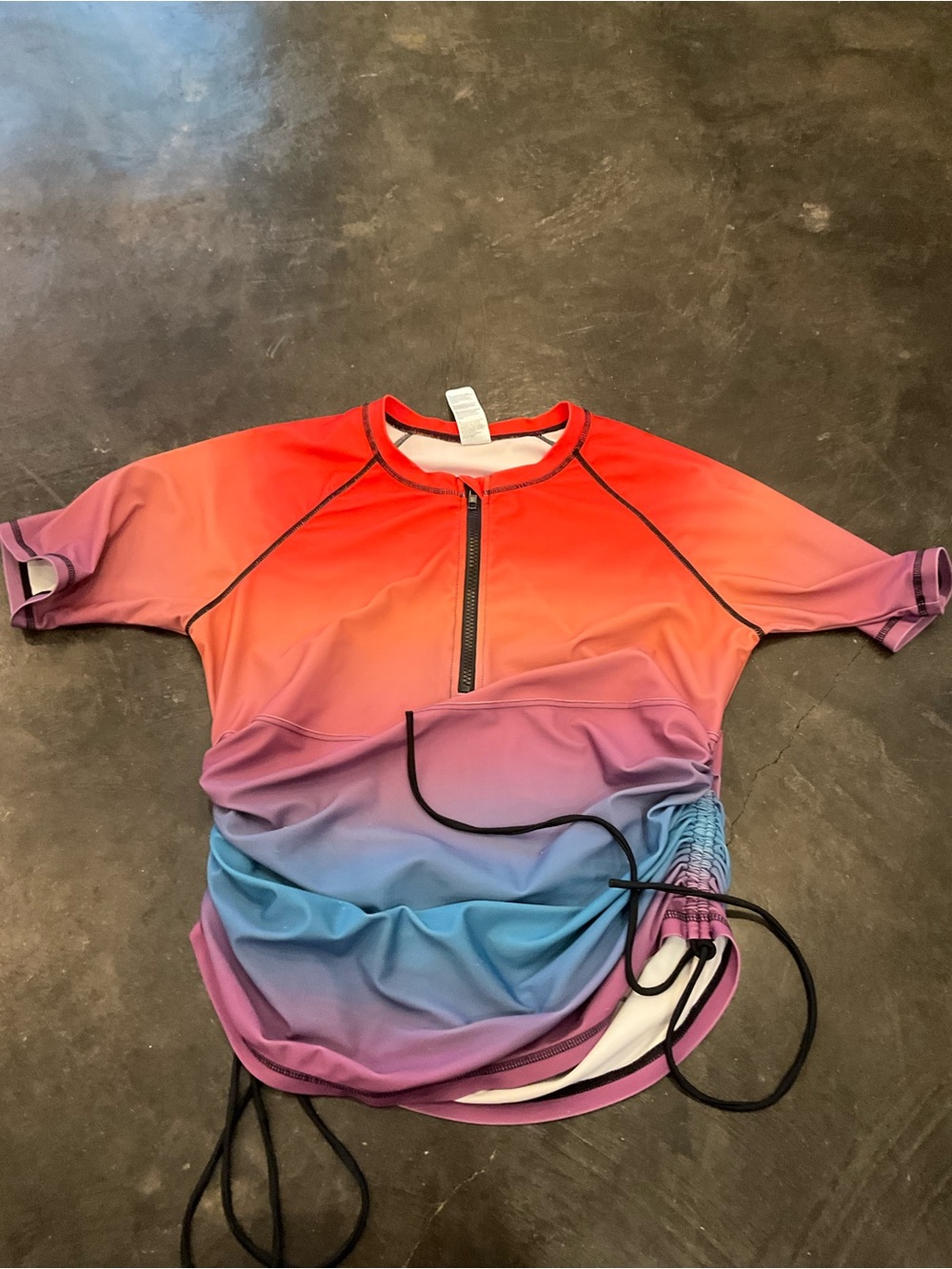 Zip-Front Gradient Rashguard Swim Top - Pink, Purple & Blue